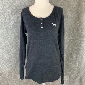 PINK Gray Waffle Henley Top